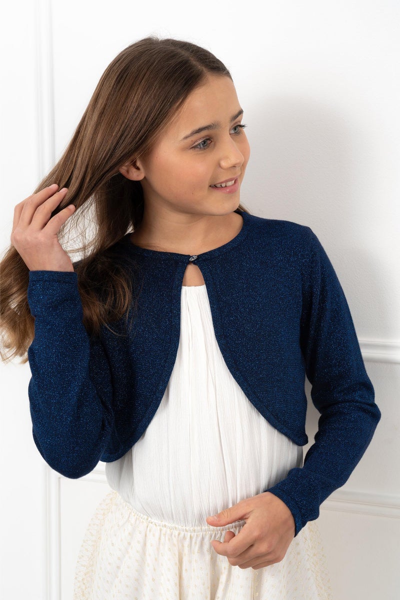 BOLEROSE Girls Long Sleeve Sparkle Cardigan Childrens Kids Bolero Shrug (Midnight Blue, 7-8 YRS) - Image 4